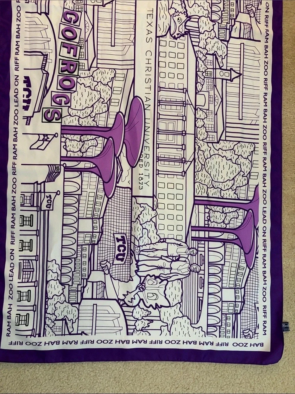 Riff Ram Bah Zoo Texas Christian University Scarf Purple & White